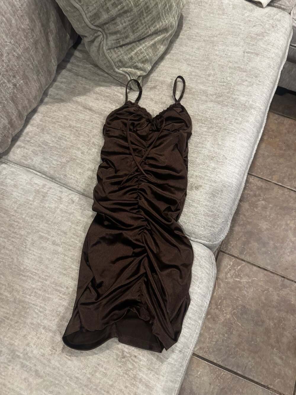 Divided Mini Dress Size S Brown Ruched Satin